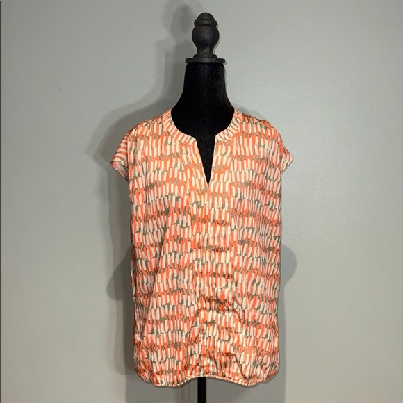 Banana Republic Tops - Banana Republic Coral and Cream Abstract Cap-Sleeve Blouse